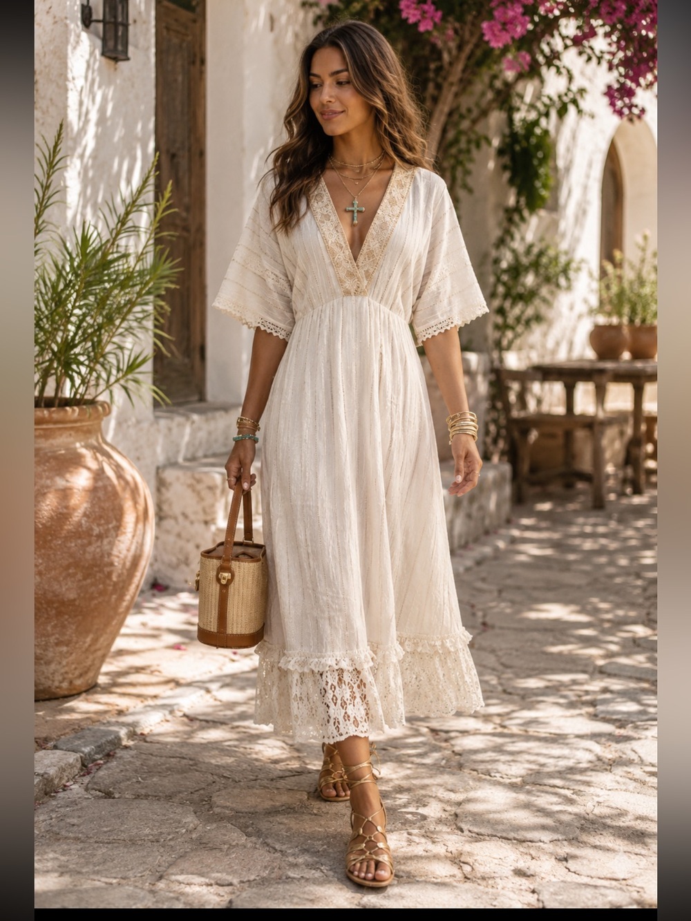 ShopEvelynne Cream Lace Midi Dress